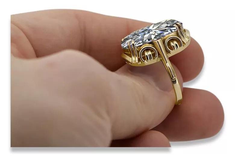 Anillo Circón Oro amarillo de 14 quilates Estilo vintage vrc038y